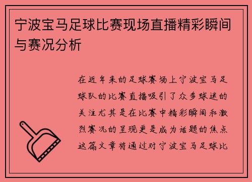 宁波宝马足球比赛现场直播精彩瞬间与赛况分析